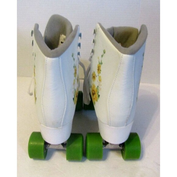 Gonex Roller Skates White Green Sunflowers 4 Wheels Double Row Leather Size 9 - Picture 5 of 9
